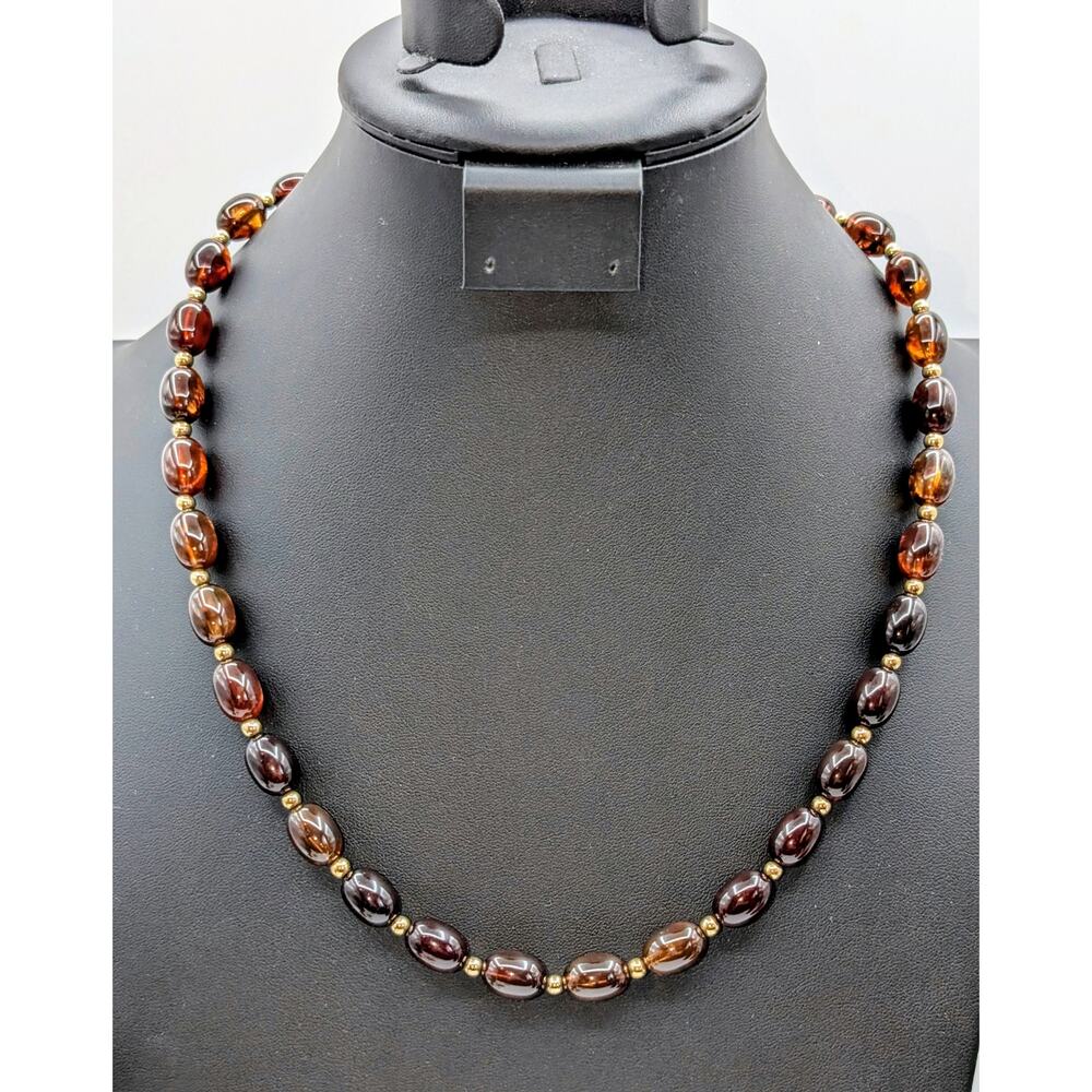 Vintage Rootbeer Acrylic & Gold Tone Spacer Bead 23.5" Necklace W/ Screw Clasp